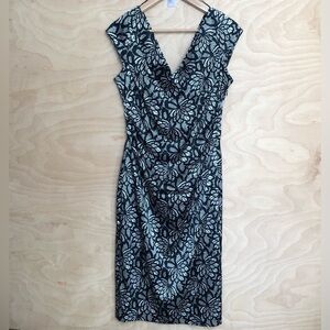 Maggy London Floral Midi Dress Double V Side Zipper Outwear Womens Size 10.